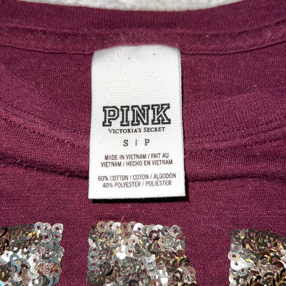 PINK Victoria’s Secret Sequence tshirt ❣️ color burgundy, Size Small. - Picture 3 of 7